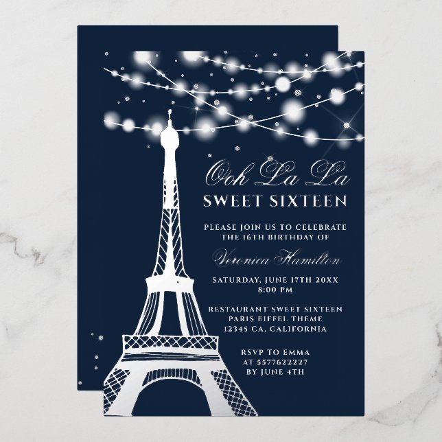 Eiffel tower silver glitter lights blue Sweet 16  (Front/Back)