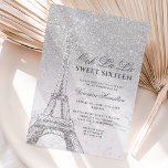 Eiffel tower silver glitter marble Sweet 16 Invitation<br><div class="desc">A modern,  chic and glamourous sweet sixteen with a hand drawn silver glitter french Paris theme Eiffel Tower with silver glitter ombre gradient sparkles on a white marble background.</div>