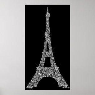 Eiffel Tower Silver Grey Swarovski Crystals Paris Poster