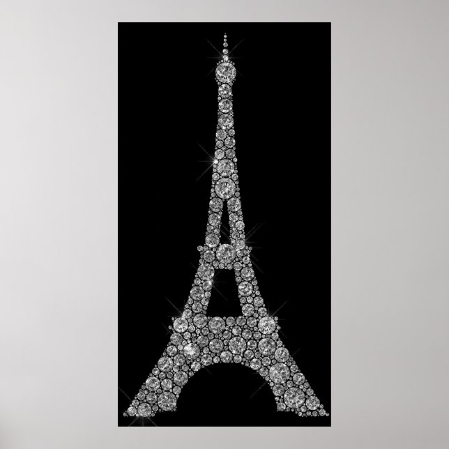 Eiffel Tower Silver Grey Swarovski Crystals Paris Poster (Front)