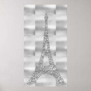 Eiffel Tower Silver Grey Swarovski Crystals Paris Poster