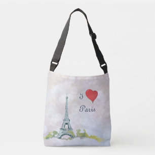 Eiffel Tower Sketch on Pink Sparkle  I Heart Paris Crossbody Bag