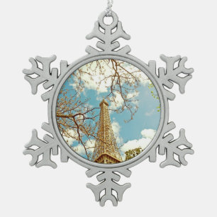 Eiffel tower snowflake pewter christmas ornament