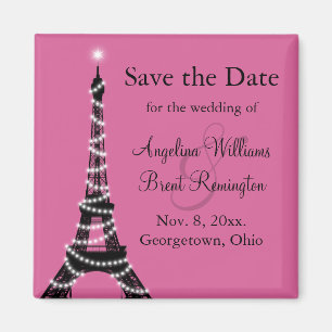Eiffel Tower Sparkles Save the Date (fuchsia) Magnet