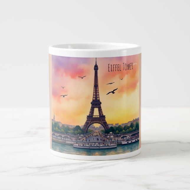 Eiffel Tower, Sunset at the Eiffel Tower Large Coffee Mug (Front)