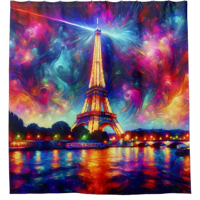 “Eiffel Tower: Sunset on The Seine” Shower Curtain (Front)