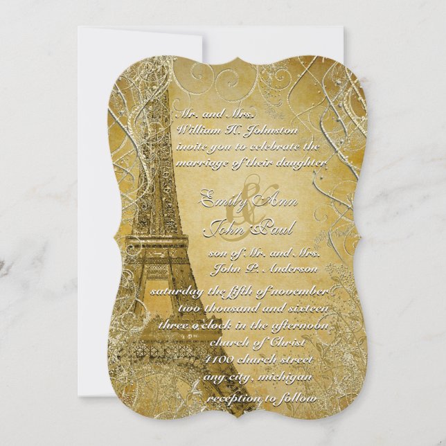 Eiffel Tower Swirl Leaves Burnt Invitation (Front)