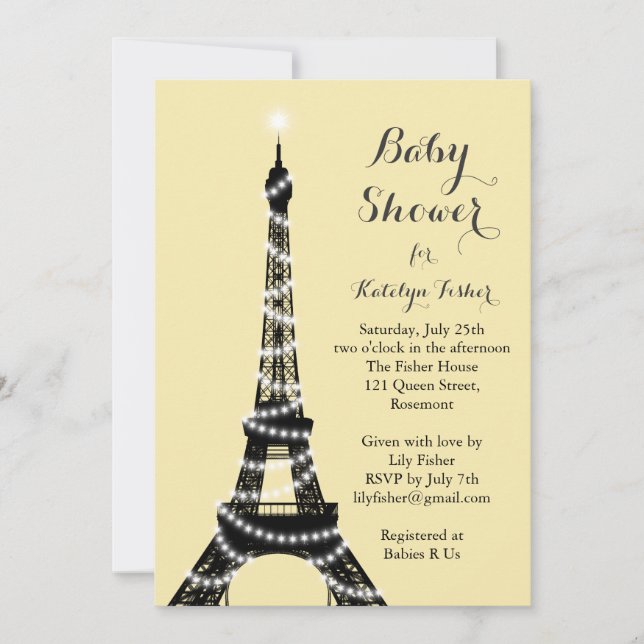 Eiffel Tower Twinkles Baby Shower Invitation (Front)