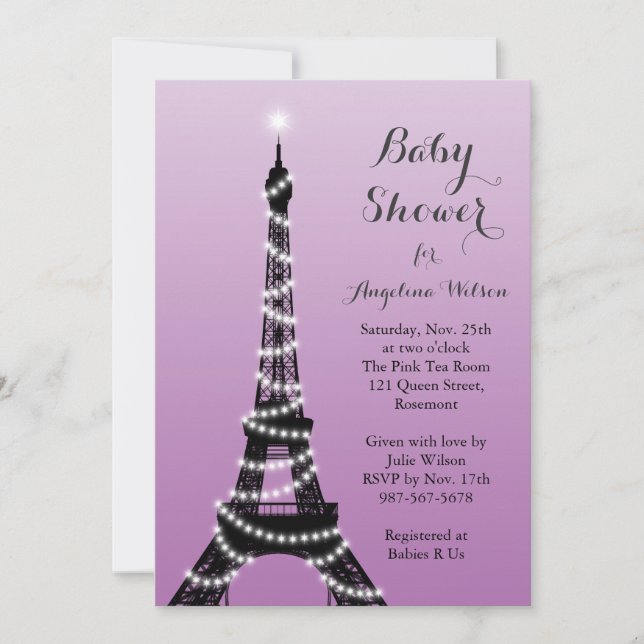 Eiffel Tower Twinkles Baby Shower Invitation (Front)