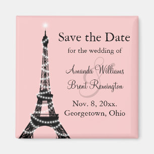 Eiffel Tower Twinkles Save the Date Magnet (pink)