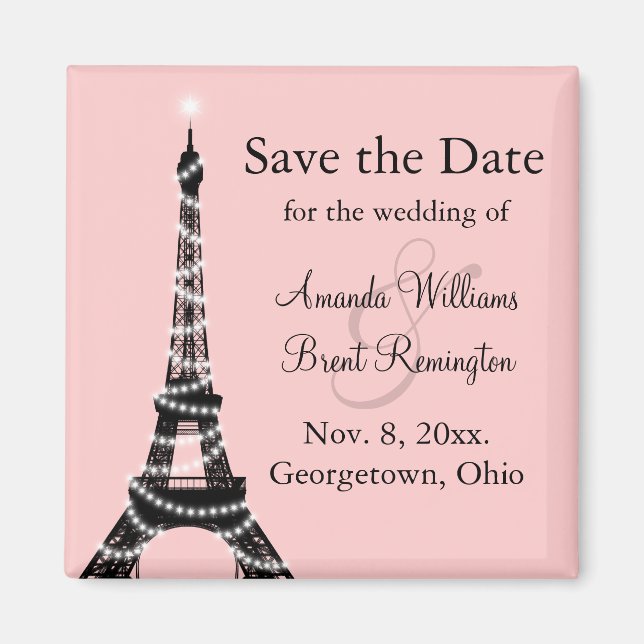 Eiffel Tower Twinkles Save the Date Magnet (pink) (Front)