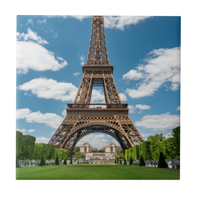 Eiffel Tower View from Champ de Mars Public Park Ceramic Tile (Front)