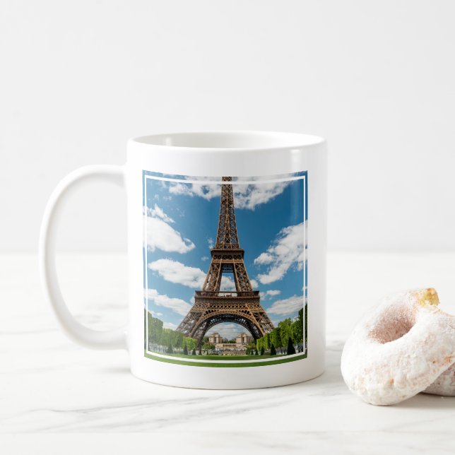 Eiffel Tower View from Champ de Mars Public Park Coffee Mug (With Donut)