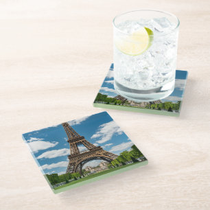 Eiffel Tower View from Champ de Mars Public Park Glass Coaster