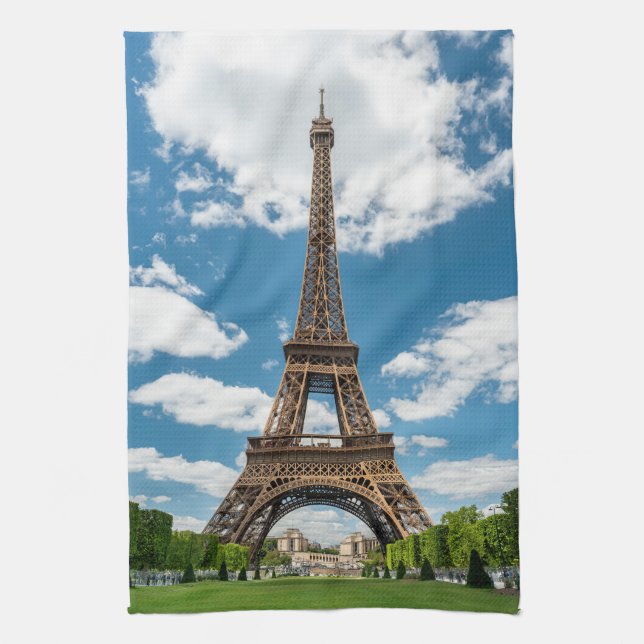 Eiffel Tower View from Champ de Mars Public Park Tea Towel (Vertical)