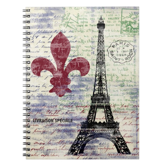 Eiffel Tower Vintage Art Notebook (Front)