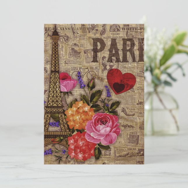 Eiffel Tower Vintage French Holiday Card (Standing Front)