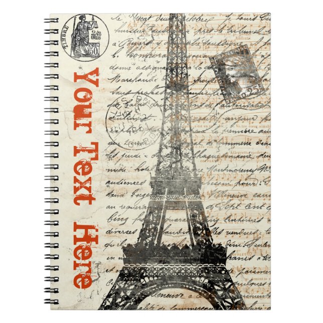 Eiffel Tower Vintage French Notebook (Front)