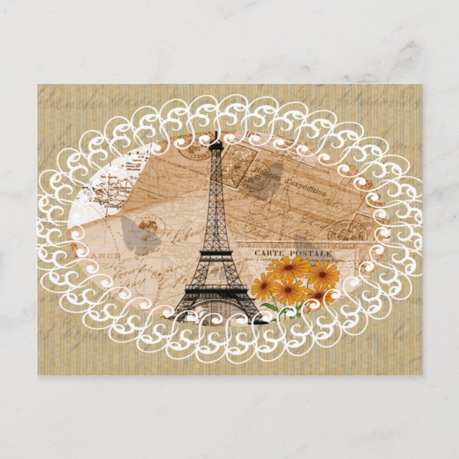 Eiffel Tower Vintage French Postcards & Map (Front)