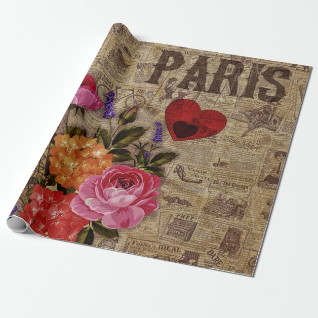 Eiffel Tower Vintage French Wrapping Paper (Unrolled)