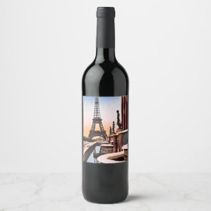Eiffel Tower Vintage Hand Coloured French Vino Wine Label