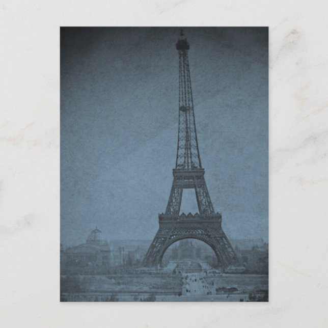 Eiffel Tower Vintage Stereoview Cyan Tone Postcard (Front)