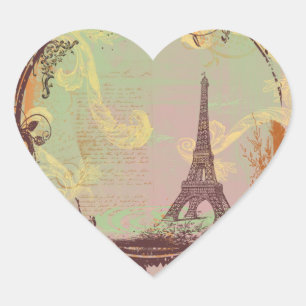 Eiffel Tower Vintage Style Heart Sticker