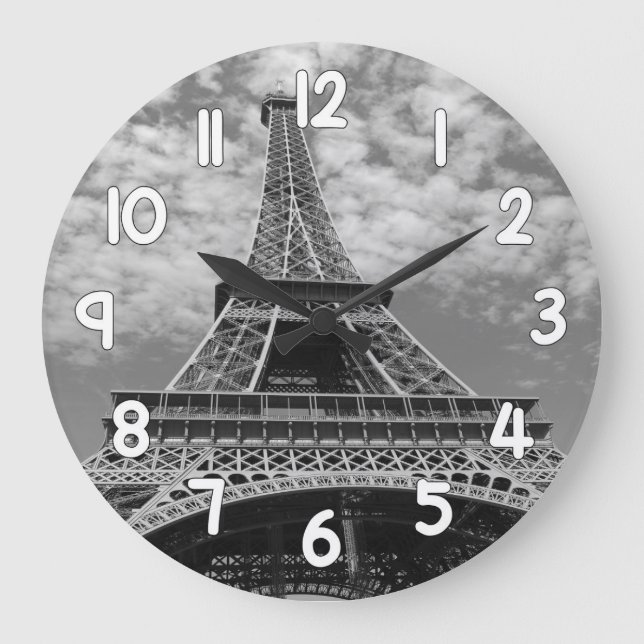 Eiffel Tower Wall Clock – Black and White Paris Ho (Front)