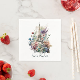 Eiffel Tower Watercolor Florals Paris France Napkin