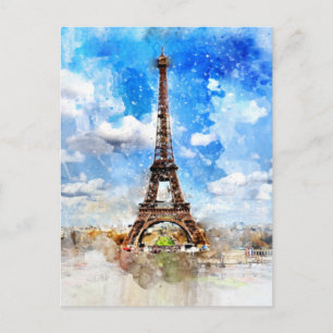 Eiffel Tower watercolor painting Postcard