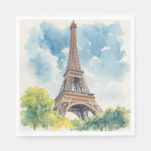 Eiffel Tower Watercolor Paris France Painted Napkin