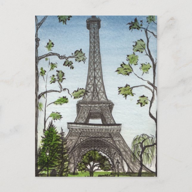 Eiffel tower watercolor, Paris, France Postcard (Front)