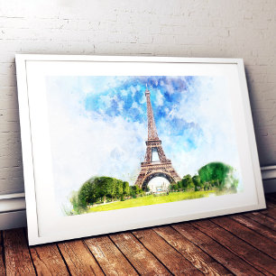 Eiffel Tower Watercolor Paris Skyline Art Print