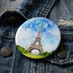 Eiffel Tower Watercolor Paris Skyline Art Print 6 Cm Round Badge