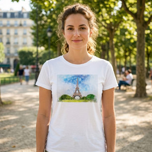 Eiffel Tower Watercolor Paris Skyline Art Print T-Shirt