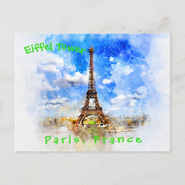 Eiffel Tower Watercolor Photo Illustration Postcard (Front)