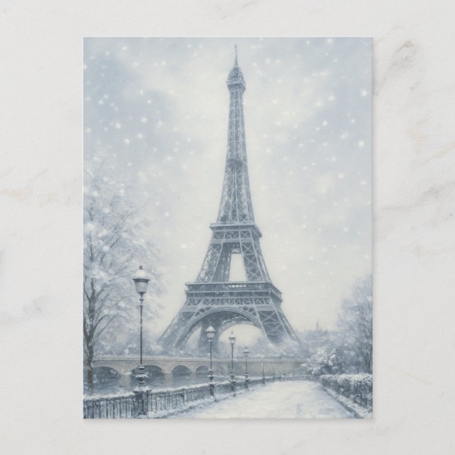 Eiffel Tower Winter Scene Paris Holiday Postcard (Front)