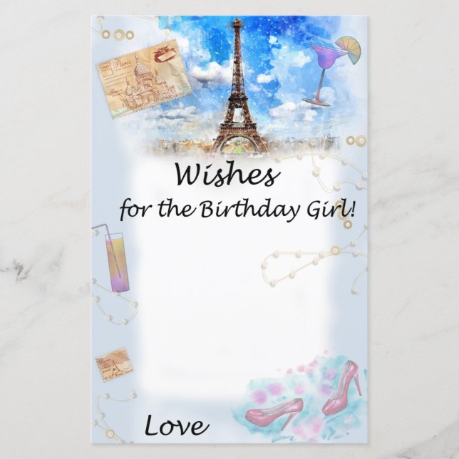 Eiffel tower Wishes for the birthday girl game (Front)