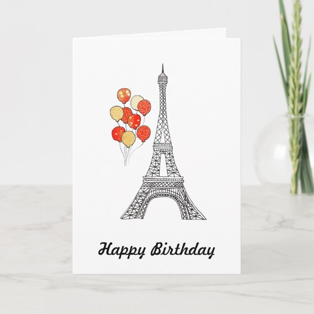 Eiffel Tower with bunch of balloons Birthday Card (Front)