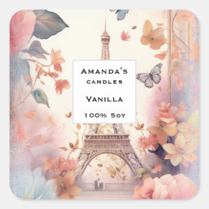Eiffel Tower with Flowers Candle Business Square Sticker