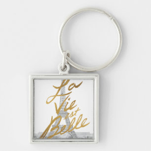 Eiffel Tower with Gold writing Key Ring