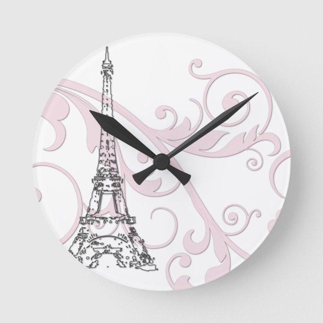 Eiffel Tower with Scrolls Round Clock (Front)