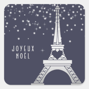 Eiffel Tower with Snow   Merry Christmas in Paris Square Sticker