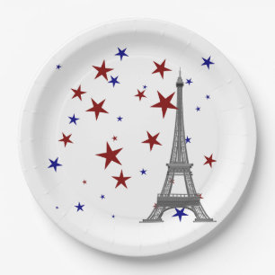 Eiffel Tower with Stars Paper Plate