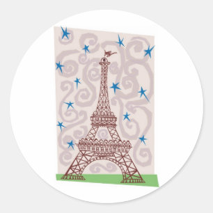 Eiffel Tower with Swirls and Stars Classic Round Sticker