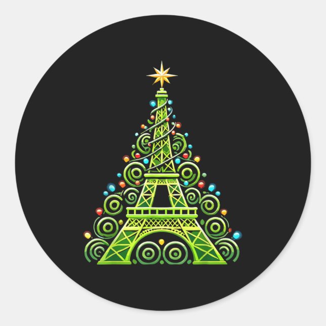Eiffel Tower Wrapped In Christmas Tree Lights Fren Classic Round Sticker (Front)