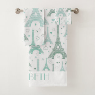 Eiffel Towers and hearts personalised Bath Towel Set