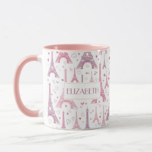 Eiffel Towers and hearts personalised Mug