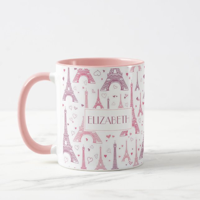 Eiffel Towers and hearts personalised Mug (Left)