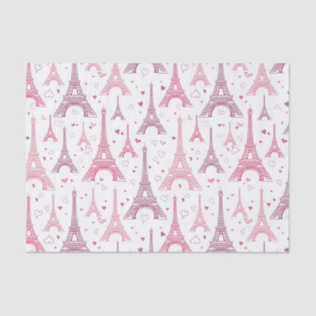 Eiffel Towers and hearts Tissue Paper (Front)